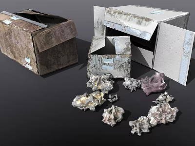 Household Items With Open Cardboard Boxes And Broken Fragments Inside 3d model