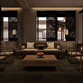 Traditional Chinese Style Leisure Sofa Set With Wooden Coffee Table And Chairs