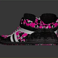 Stylish High Top Shoes with Black Pink White Camouflage Pattern and Pink Laces