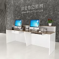Modern Office Reception Desk With White Countertop Marble Panel And Apple iMacs 3d model