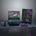 Gaming Workstation Setup With Dual Monitors Keyboard Mouse Headphones And Smartphone