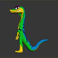 Cartoon Style Green And Yellow Lizard Creature Character With Purple Eyes Standing Pose