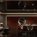 Elegant Modern Private Dining Room Interior With Circular Wall Decor Dining Table And Sofa Seating 3d model