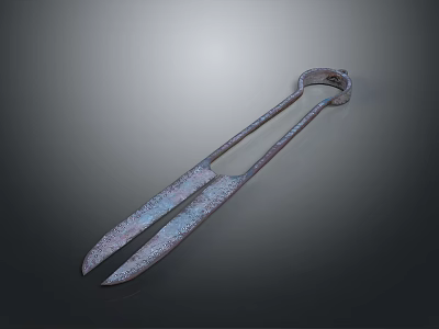 Rustic Metal Hardware Tool Tongs Featuring Long Handle And Double Tips Isolated On Dark Background 3d model