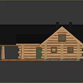 Log Cabin With Log Structure Black Roof Chimney Windows And Wooden Door
