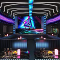 Modern Bar With Neon Lighting Large LED Screen Comfortable Lounge Seats And Drinks On Tables