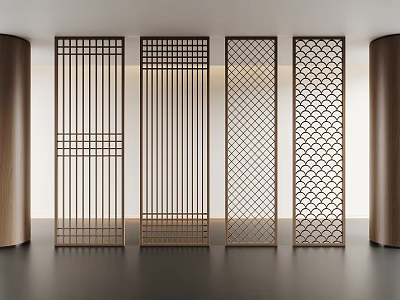 Modern Wooden Room Dividers With Various Lattice Patterns For Interior Decor 3d model