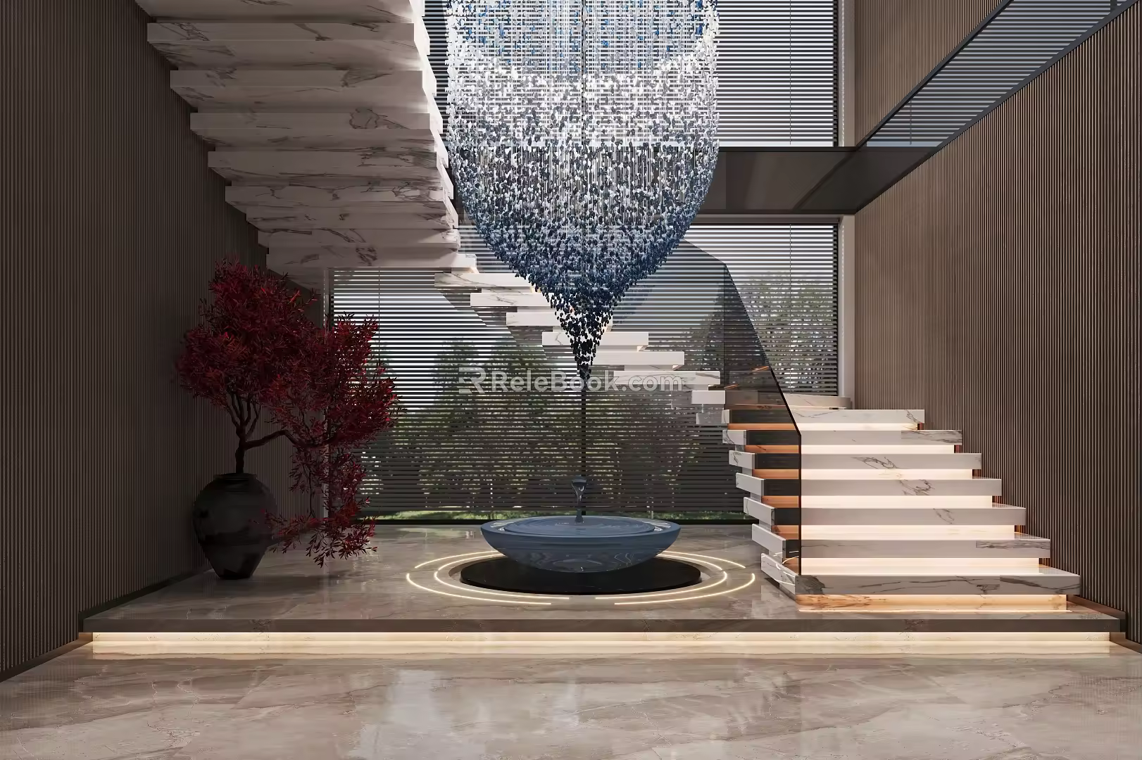 Stairwell End View Crystal Chandelier 3d model
