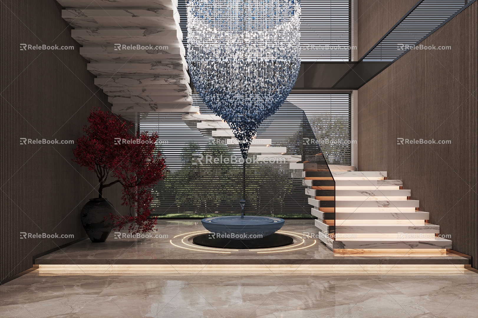 Stairwell End View Crystal Chandelier 3d model