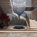 Stairwell End View Crystal Chandelier 3d model