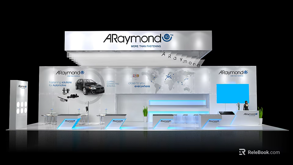 ARaymond Exhibition Booth Modern Design With Display Areas Product Showcases And Company Logo 3d model 