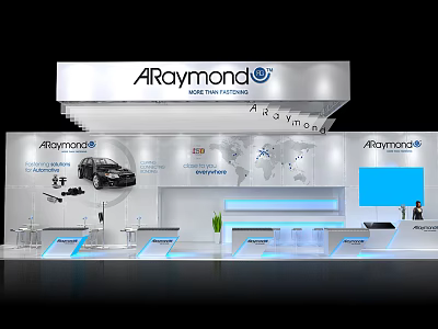 ARaymond Exhibition Booth Modern Design With Display Areas Product Showcases And Company Logo 3d model