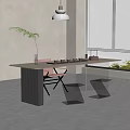 Modern Tea Table Set With Wooden Top Orange Chair Palm Plant And Glass Side Tables