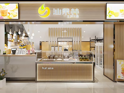 Modern Bubble Tea Shop Interior Design Featuring Display Counter Fresh Drinks And Menu Screens 3d model