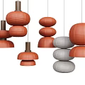 Modern Stacked Pendant Lights With Orange And Gray Round Shades Design
