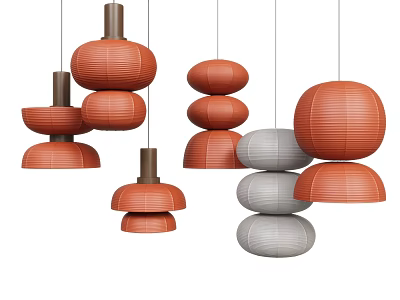 Modern Stacked Pendant Lights With Orange And Gray Round Shades Design 3d model