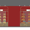 Elegant Display Shelves With Metal Frame Wooden Base And Stacked Boxes On Patterned Floor