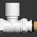 Hardware Tool White Valve with Top Round Cover and Bottom Golden Thread on Black Background