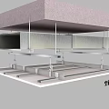 Modern Kitchen Appliances With Glass Partition And Metal Bracket Support