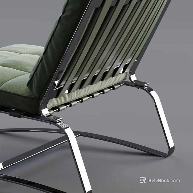 Modern Leisure Chair With Chrome Metal Frame Green Cushion And Slatted Backrest Design 3d model 