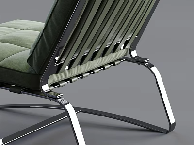 Modern Leisure Chair With Chrome Metal Frame Green Cushion And Slatted Backrest Design 3d model