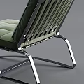 Modern Leisure Chair With Chrome Metal Frame Green Cushion And Slatted Backrest Design
