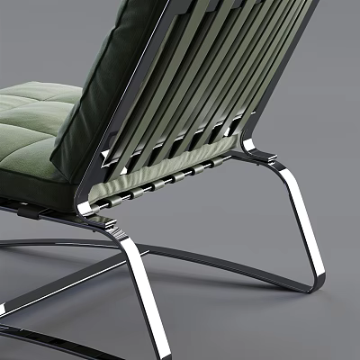 Modern Leisure Chair With Chrome Metal Frame Green Cushion And Slatted Backrest Design 3d model