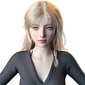 Woman with Long Golden Hair Wearing Black Long Sleeve Cardigan Black Shorts Barefoot Arms Outstretched