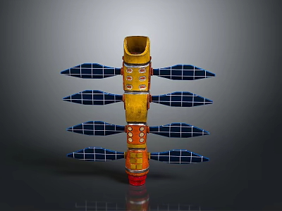 Yellow Rocket Model With Segmented Structure And Blue Solar Panels 3d model