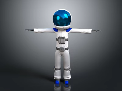 Man as Astronaut in White Spacesuit with Blue Helmet Standing Arms Outstretched 3d model