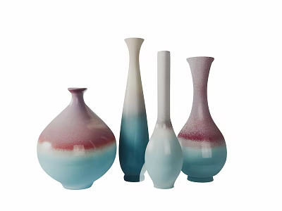 Colorful Ceramic Vases With Gradient Pink Blue White Hues And Different Shapes For Home Decor 3d model