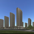 Modern High Rise Residential Buildings With Green Lawn Trees And Community Square
