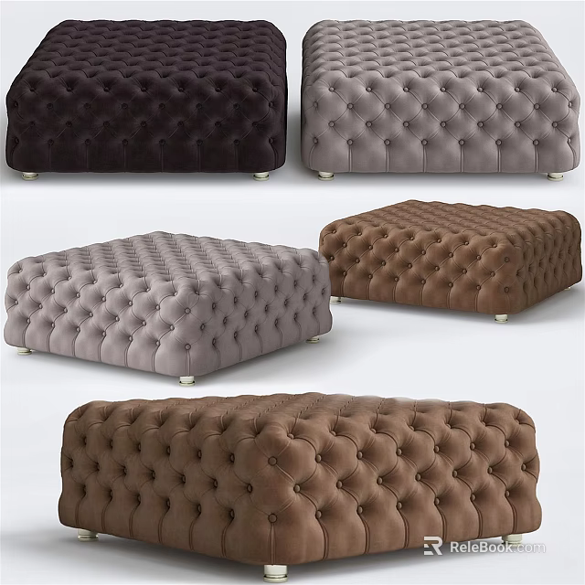 Tufted Velvet Ottoman With Multiple Color Options For Modern Home Decor 3d model 