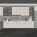 Modern Open Concept Kitchen Interior Design With White Cabinets And Marble Countertops 3d model