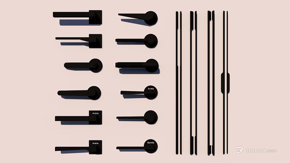 Modern Black Door Handles With Various Stylish Designs For Interior Spaces 3d model 