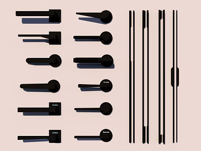 Modern Black Door Handles With Various Stylish Designs For Interior Spaces 3d model
