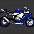 Blue And White Sport Motorcycle With Sleek Design And Blue Wheels On Reflective Surface