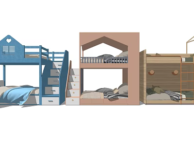 Different Bunk Bed Designs With Staircase Storage And Colorful Frames 3d model