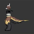 Animated Game Character With Brown Fur White Horns Black Yellow Outfit Standing Pose