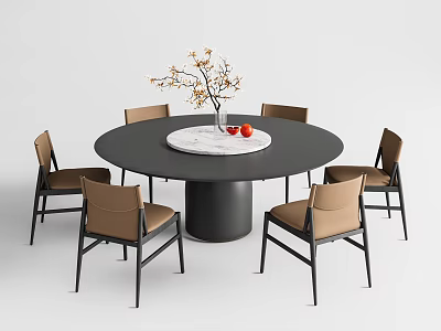 Poliform modern round table dining table and chair combination round table dining chair 3d model