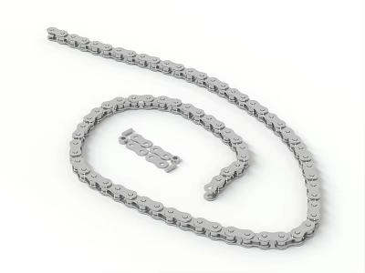 Metal Chain With Interlocking Links And Connector Plate On White Background 3d model