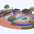 Vibrant Urban Park Design Featuring Round Plaza Trees And Colored Paved Areas