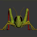 3D Rendered Green Grasshopper With Red Legs And Large Eyes On Gray Background