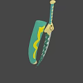 Decorative Green And Gold Curved Ornament With Snake Pattern And Intricate Handle Design
