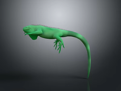 Green Reptile Iguana 3D Model With Long Tail And Open Claws 3d model