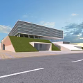 Modern Architectural Building With Glass Curtain Walls Dome And Spacious Open Plaza Area
