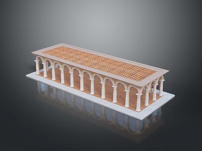 Classical Architectural Model With White Columns Arched Structure Brown Roof And Reflection 3d model
