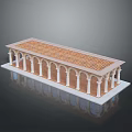 Classical Architectural Model With White Columns Arched Structure Brown Roof And Reflection