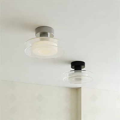 Modern Ceiling Lights with Transparent Shades and Black Silver Bases in Room Corner 3d model