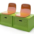 Glossy Orange Leisure Chairs With Green Storage Cabinet And Perforated Drawers